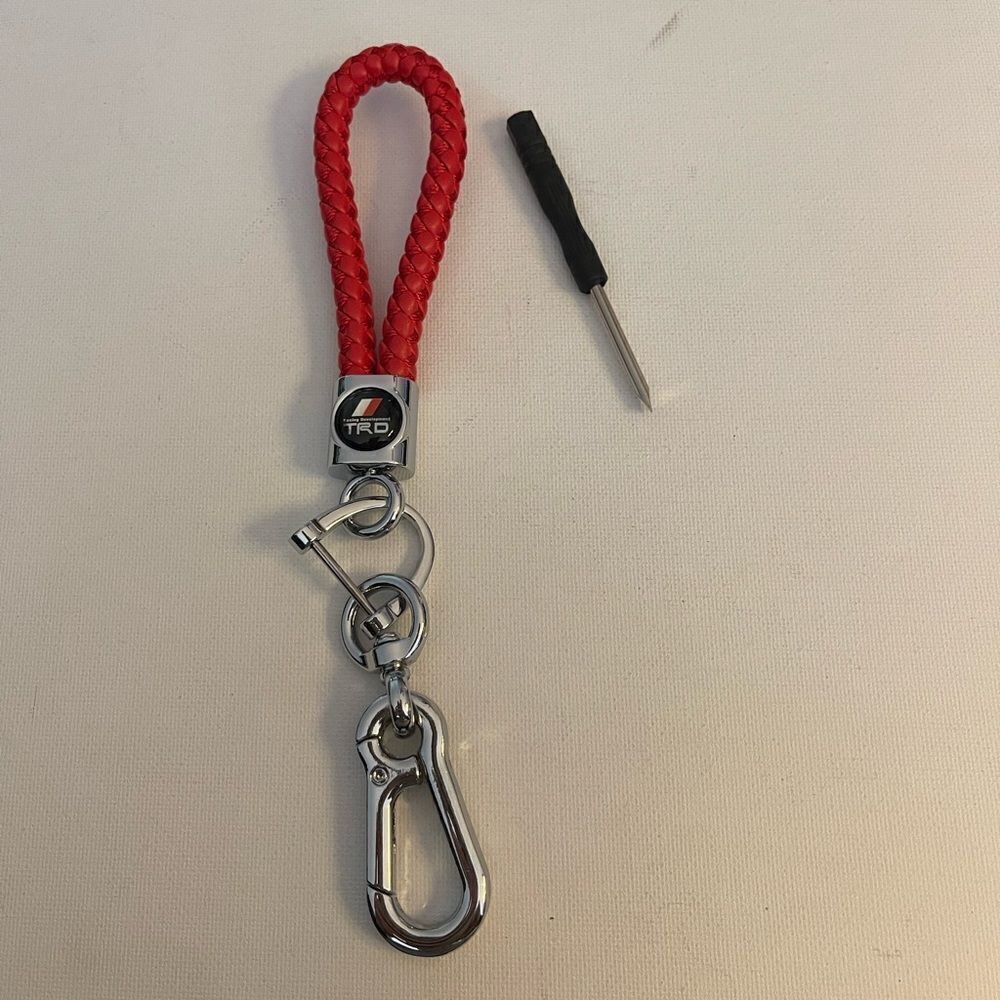 TRD Toyota Red Leather Rope fob keychain with Logo NWT